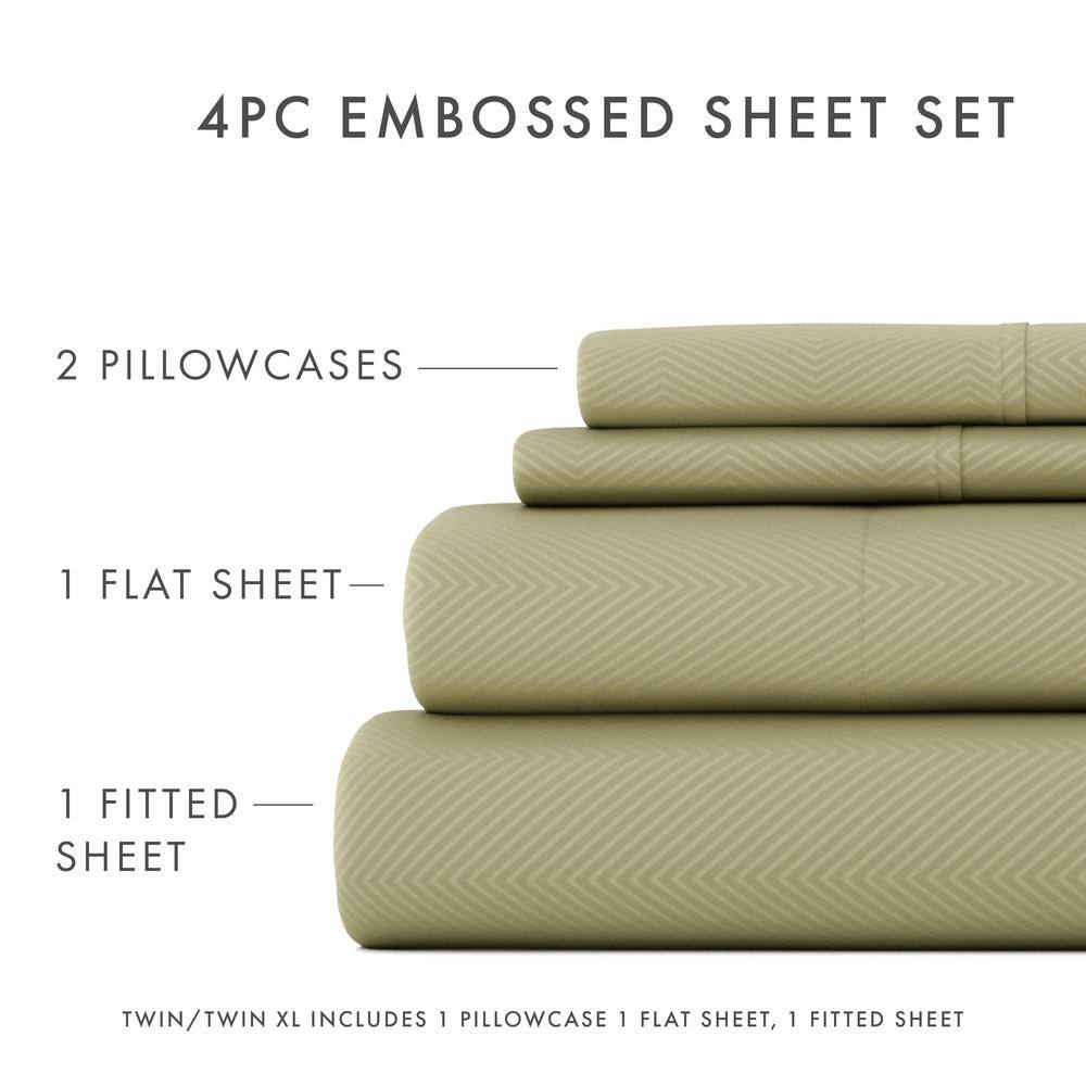 Sage Chevron Deep Pocket Full Microfiber Sheet Set