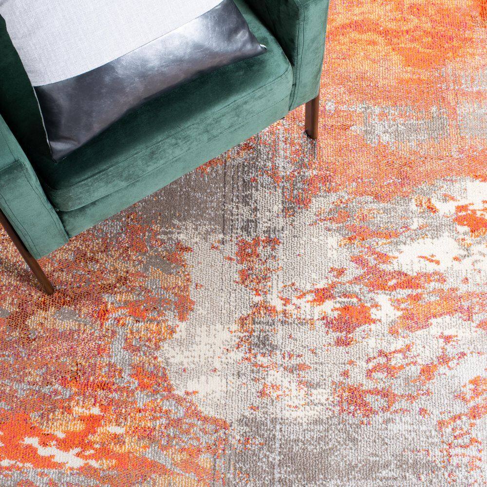 Elegant Gray Round Synthetic 47" Easy-Care Area Rug