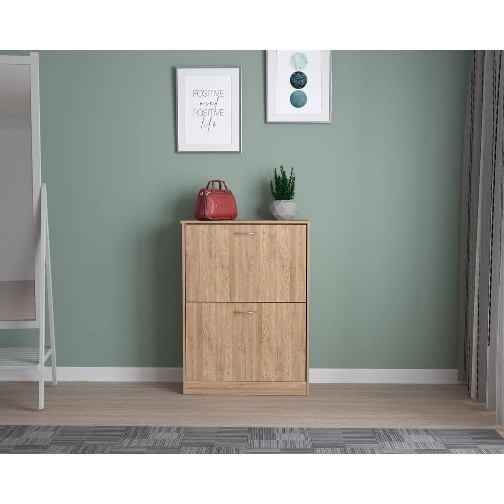 Amaretto Oak 12-Pair Shoe Storage Cabinet with Tilt-Out Drawers