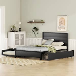 Metal Frame Full Size Platform Bed with Twin Size Trundle and 2-Drawers, Black