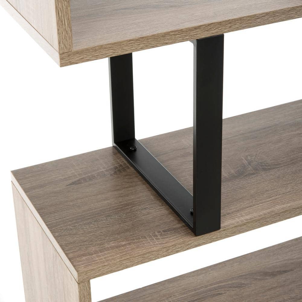 Louise 35'' Oak and Black Iron Mid-Century Geometric Bookcase