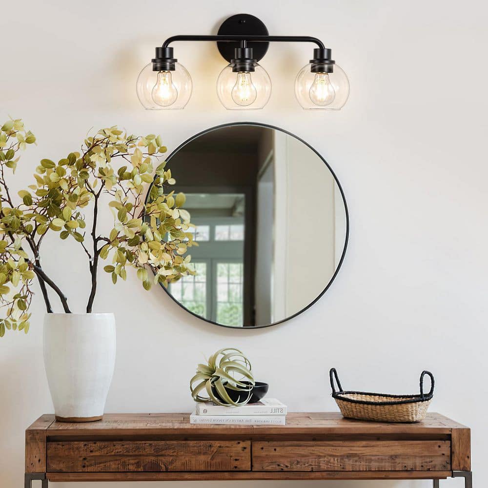 19.7 in. 3-Light Matte Black Vanity Light with Clear Glass Globe Shades for Bathroom Mirror (Bulbs Not Included) price history on PriceWatchPro