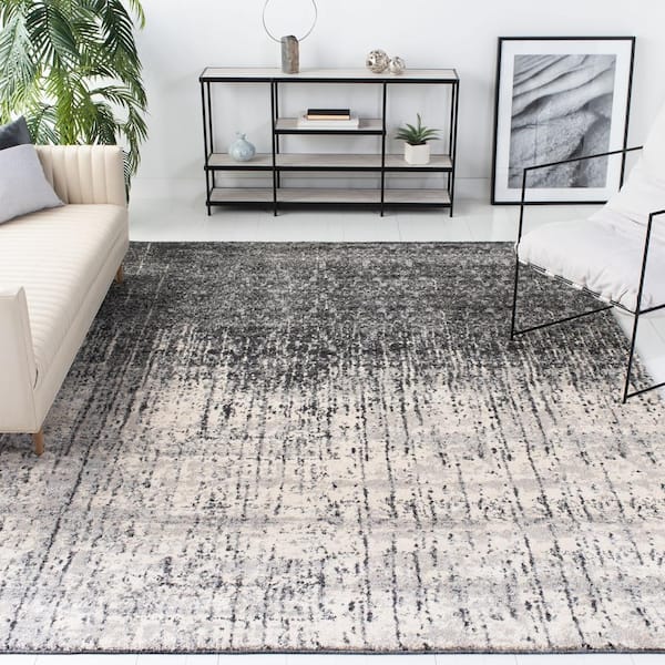 Retro 10 ft. x 14 ft. Black/Light Gray Abstract Area Rug