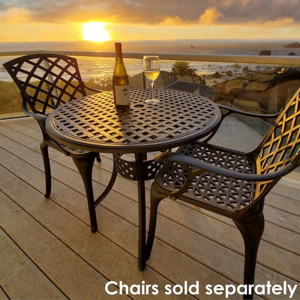 Black Round Cast Aluminum Outdoor Dining Table