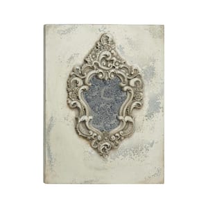 Large Gray and Beige Antique Frame with Damask Print Wooden Wall Art