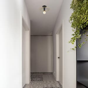 Stella 12 in. 1-Light Matte Black Modern Semi Flush Mount Convertible Wall Sconce Light for Bedrooms