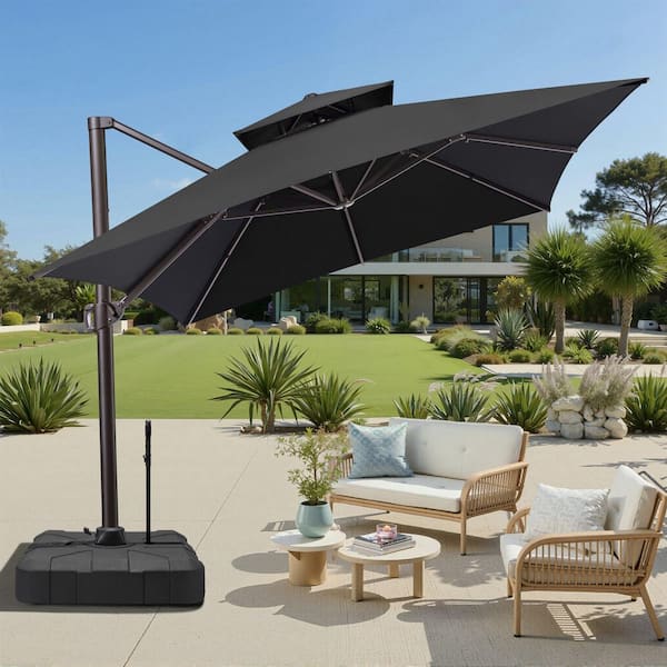 12x14 patio umbrella Crestlive Products 13 ft. x 10 ft. Double Top Rectangular Cantilever Patio  Umbrella in Black with 300 lbs. Base Stand in Black CL-UWB4639BLK