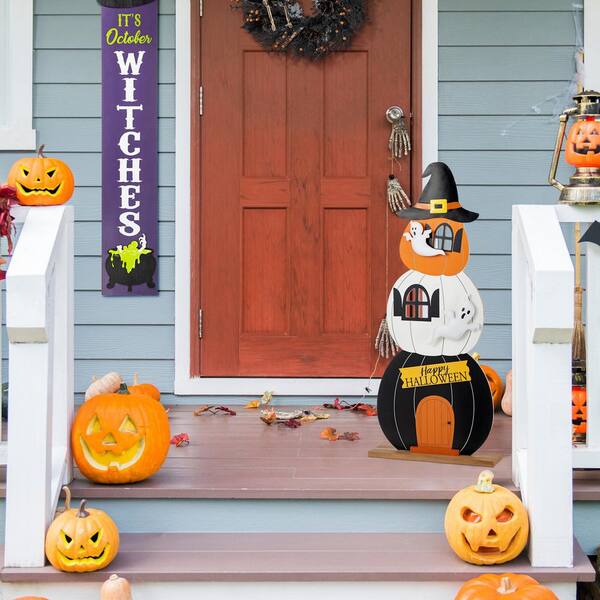 Glitzhome 35 in. H Halloween Wooden Pumpkin Haunted House Porch