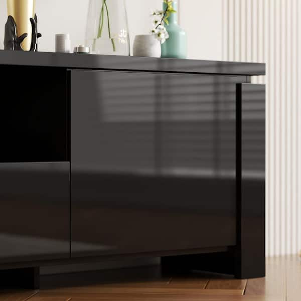 FUFU&GAGA Black High Gloss Finish TV Stand Entertainment Center