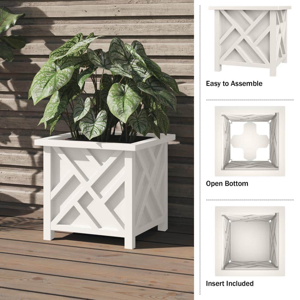 White Polypropylene 15.5-Inch Lattice Design Outdoor Planter Box