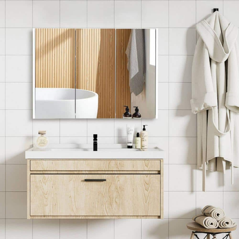 4.5 in. W x 36 in. D x 25.5 in. H White Bathroom Storage Wall Cabinet with Mirror and Adjustable Shelves price history on PriceWatchPro