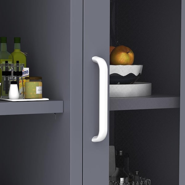 Tileon 2-Shelf Gray Kitchen Pantry Organizer with Tempered Glass