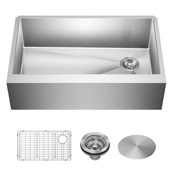 KRAUS Standart PRO 33 in. Farmhouse/Apron-Front Single Bowl 16 Gauge Stainless Steel Kitchen Sink with Accessories