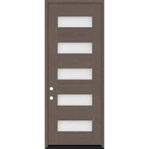 Regency 36 in. x 96 in. 5L Modern Frosted Glass RHIS Ashwood Stained Fiberglass Prehung Front Door