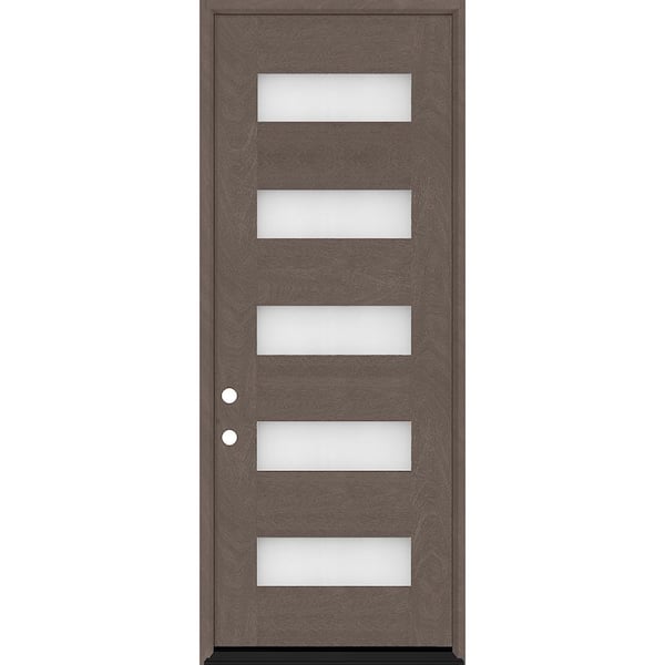 Steves & Sons Regency 36 in. x 96 in. 5L Modern Frosted Glass RHIS Ashwood Stained Fiberglass Prehung Front Door
