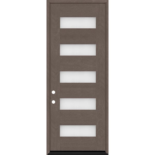 Regency 36 in. x 80 in. 5L Modern Clear Glass RHIS Ashwood Stained Fiberglass Prehung Front Door