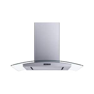 36 in. Convertible Island Mount Range Hood in Stainless Steel and Glass with Mesh Filters and Stainless Steel Panel