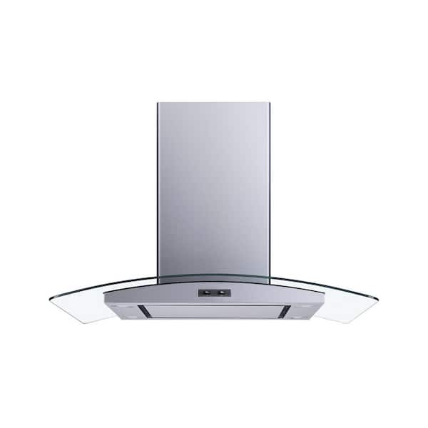 Winflo 36 in. Convertible Island Mount Range Hood in Stainless Steel and Glass with Mesh Filters and Stainless Steel Panel