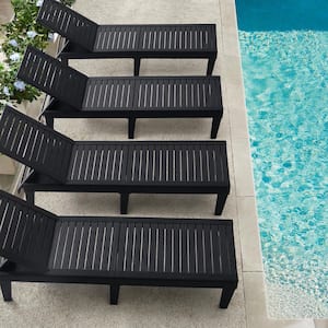 Black 4-Piece Plastic Patio Outdoor Chaise Lounge Recliner Adjustable Chair (Set of 4)