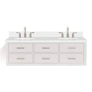 Hutton 61 in. W x 22 in. D x 19.6 in. H Bath Vanity in White with Pure White Quartz Top