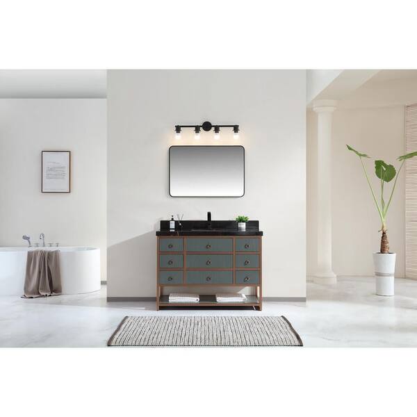 WK2438-48-PG 48in. Single Sink Sink Vanity Pewter Green Bath Vanity with Black 2in. Natural Stone Top