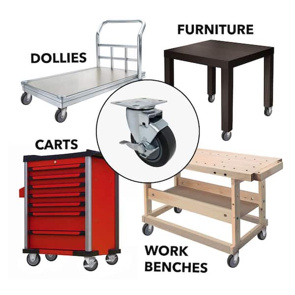Everbilt - 4 in. Gray Rubber Like TPR and Steel Swivel Plate Caster with Locking Brake and 250 lb. Load Rating