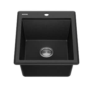 Bellucci Metallic Black Granite Composite 18 in. 1-Hole Drop-in Workstation Bar Sink with Accessories