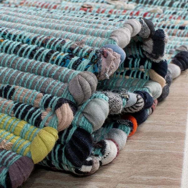 SAFAVIEH Rag Rug Turquoise/Multi 6 ft. x 9 ft. Striped Speckled