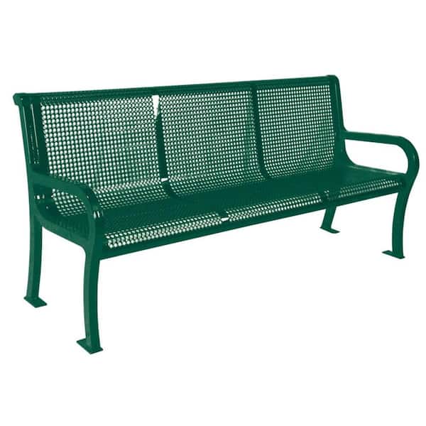 Ultra Play 6 ft. Perforated Green Commercial Park Lexington Portable Bench with Back Surface Mount