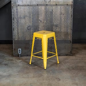 24 in. Golden Yellow Metal, Backless, Stackable Bar Stool (Set of 3)