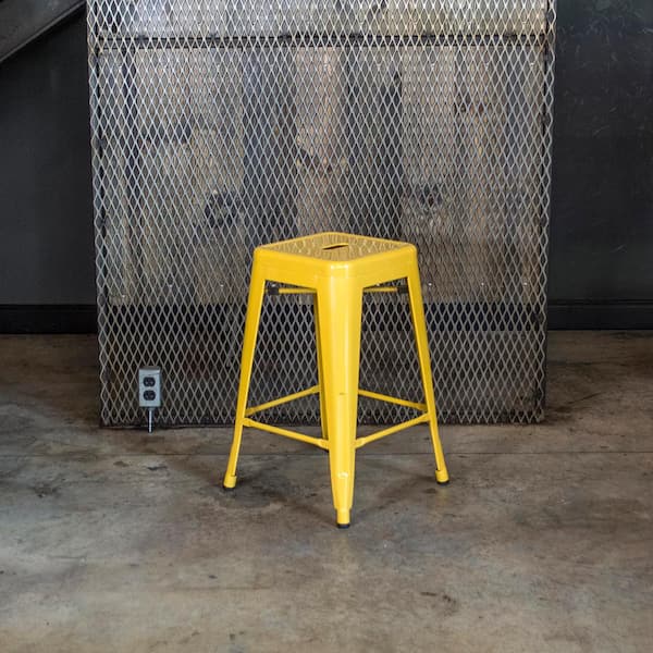 24 in. Golden Yellow Metal, Backless, Stackable Bar Stool (Set of 3)