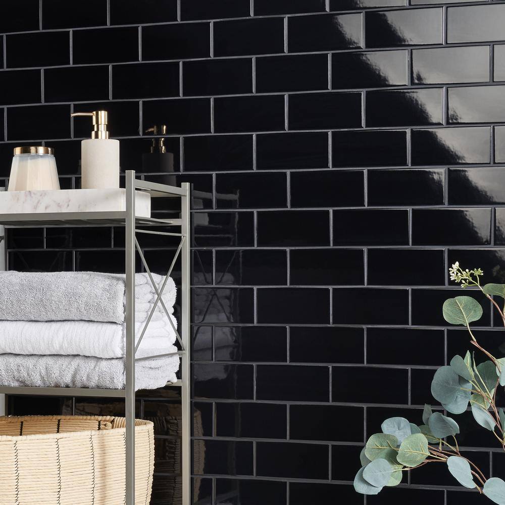 Abbey Road Polished Black Porcelain Subway Wall Tile