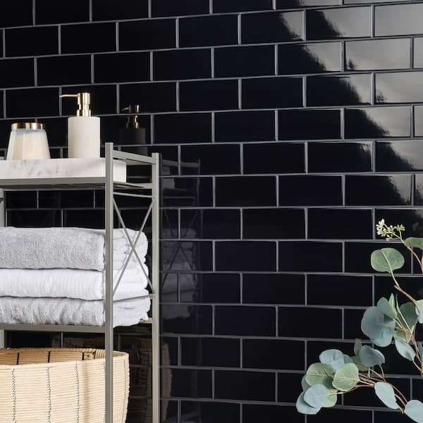 Remington Black 2.95 in. x 5.9 in. Polished Porcelain Wall Tile (5.32 sq. ft./Case)