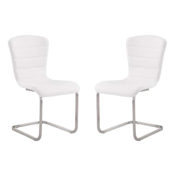 Armen Living Beatriz Modern Side Chair In White and Stainless Steel (Set of 2)