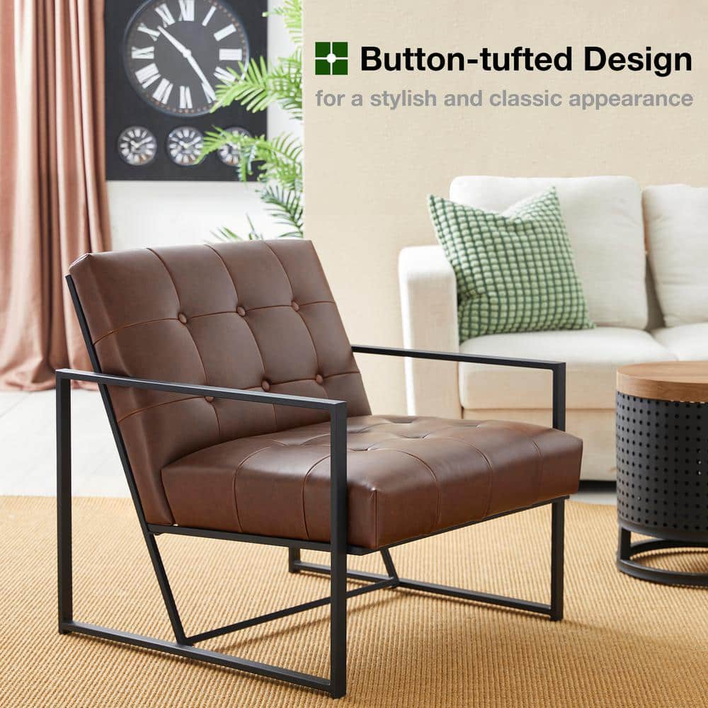 Set of 2 Brown Faux Leather and Metal Accent Chairs