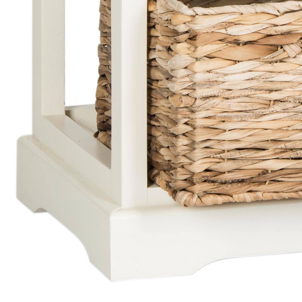 Distressed White Pine and Wicker Basket Storage Chest