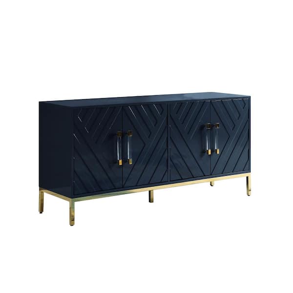 Best Master Furniture Leilani 64 in. Navy Blue High Gloss Lacquer Finish Sideboard