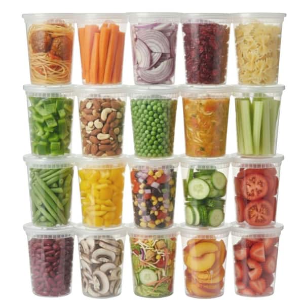 PERFECT SETTINGS 32 oz Clear Plastic Food Storage Deli Containers with Lids (24-Pack)
