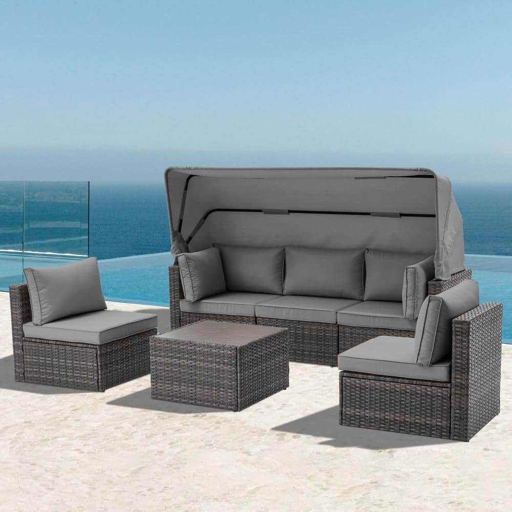 6 Pieces Comfy Couch All Weather Wicker Outdoor Patio Conversation Set with