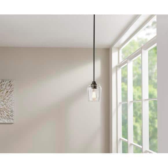 Hampton Bay Pavlen 5.5 inch 1-Light Bronze Mini Pendant with Clear Glass Shade