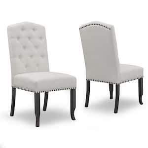Aleeya Beige Fabric Dining Chair with Tufted Buttons and Nail Head Accent (Set of 2)