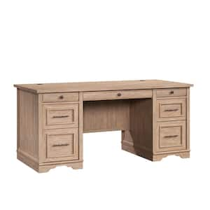 Rollingwood Country 65.984 in. Brushed Oak 7-Drawer Executive Desk with Keyboard Shelf