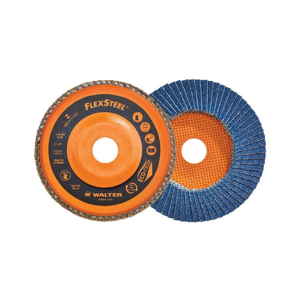 WALTER SURFACE TECHNOLOGIES FLEXSTEEL 5 in. x 7/8 in. Arbor x GR60 High Performance Flap Disc (10-Pack)