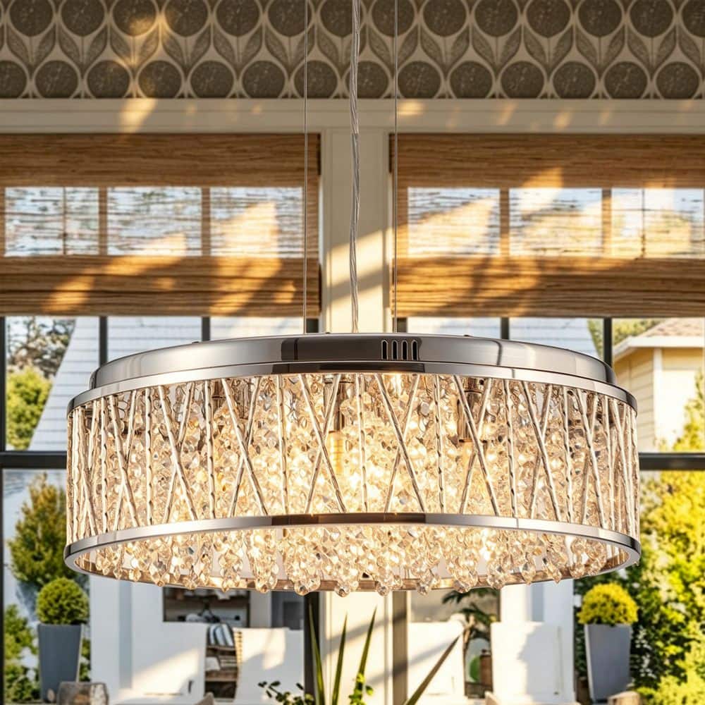 19 in. 7 Lights Silver Modern Crystal Chandelier,Round Drum Pendant Light for kitchen Island Bedroom Hallway Dining Room price history on PriceWatchPro