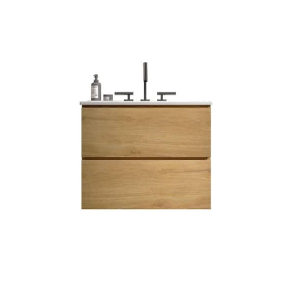 TIA 24.00 in. W x 18.30 in. D x 21.10 in. H Wall Mounting Bath Vanity in Oak with White Solid Surface Top