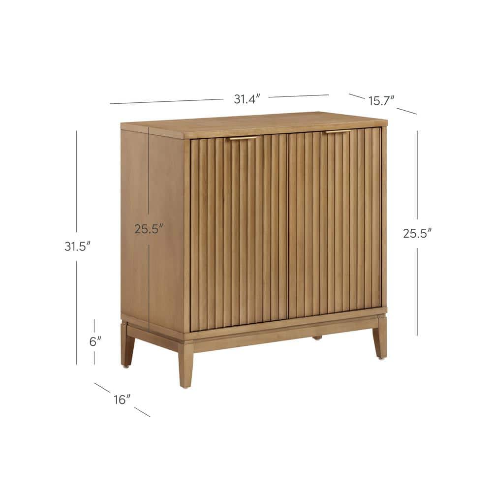 Jasper Light Brown Fluted Wooden Storage Cabinet with Brass Handles