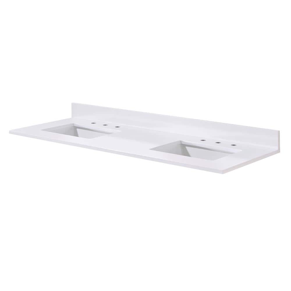 Snow White 61" Double Sink Composite Stone Vanity Top