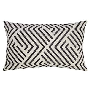 Geometric Maze 14 in. x 20 in. Black/Off-White Lumbar Indoor/Outdoor Throw Pillow