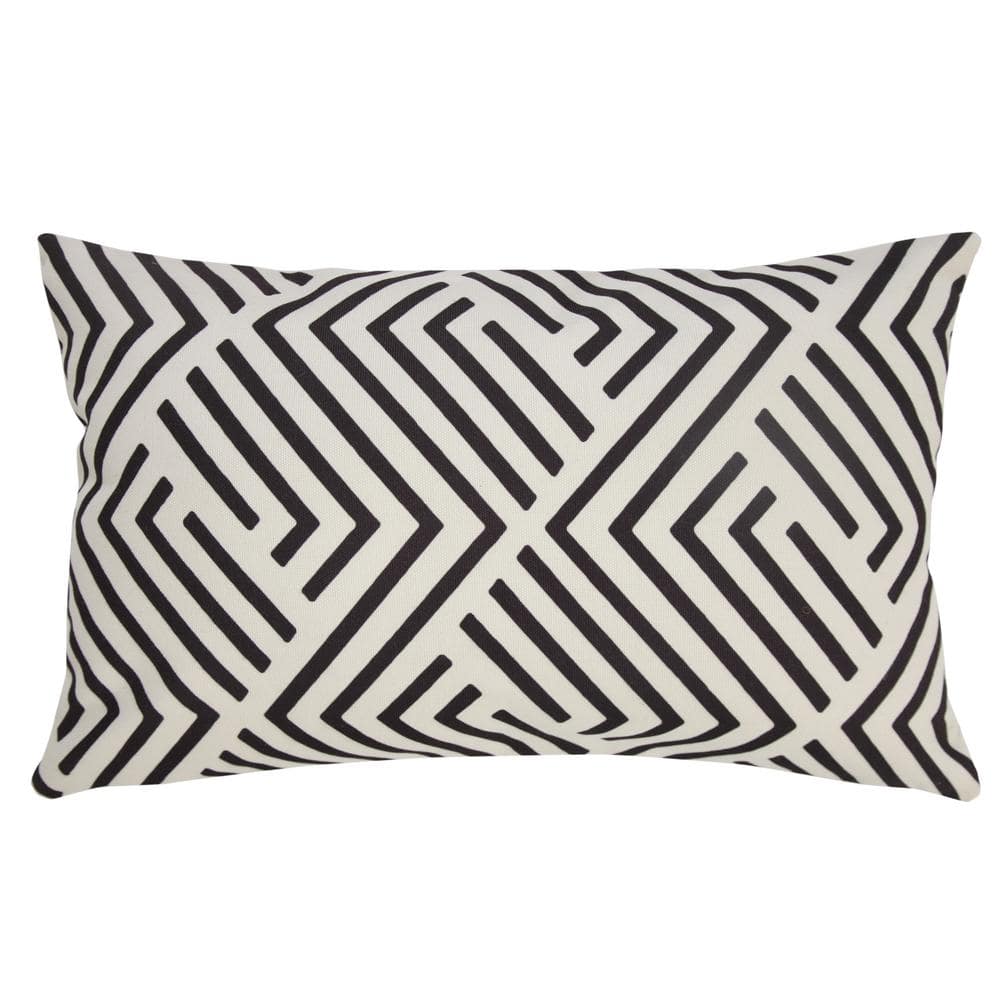 Geometric Maze 14 in. x 20 in. Black/Off-White Lumbar Indoor/Outdoor Throw 