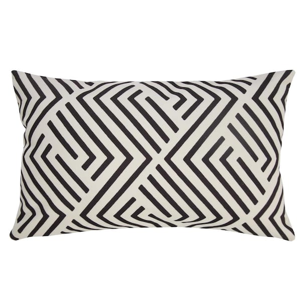 Unbranded Geometric Maze 14 in. x 20 in. Black/Off-White Lumbar Indoor/Outdoor Throw Pillow